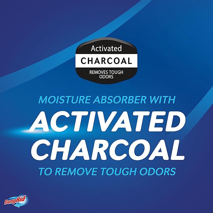 DampRid Fragrance Free Disposable Moisture Absorber with Activated Charcoal, 18 oz (Pack of 3) Odor Remover, Lasts Up to 60 Days, No Electricity Required