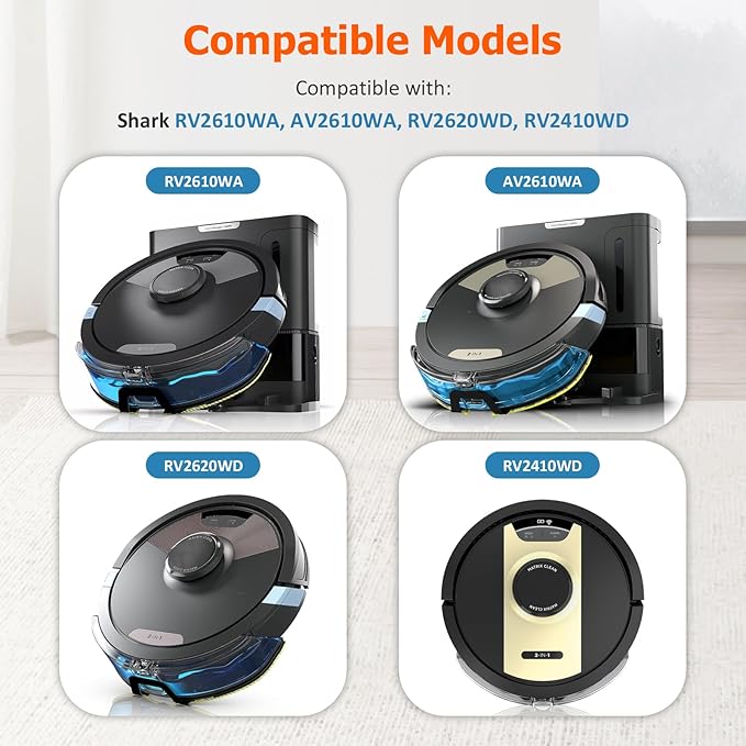 4 Mop Pads Replacement Parts for Shark RV2610WA, AV2610WA, RV2620WD, RV2410WD AI Ultra 2-in-1 Robot Vacuum and Mop Accessories, 4 Mop Pads, 2 Filter, 4 Side Brush Combo