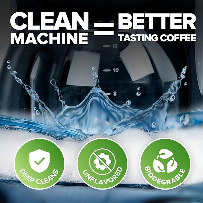 Renuv® Coffee Maker Cleaner & Descaler Tablets, 12 Uses for Keurig, Ninja, Breville, Delonghi, Nespresso, Miele, Jura, Mr Coffee, Cuisinart Descaling Solution for Coffee Pot Maker & Espresso Machines