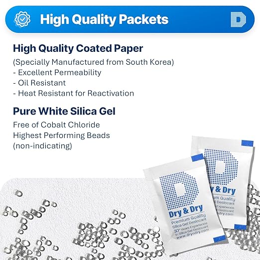 Dry & Dry 2 Gram [7000 Packets] Silica Gel Packets Desiccants, Silica Packets - Rechargeable Moisture Absorbers for Food Storage, Electronics, 3D Filament & Safes