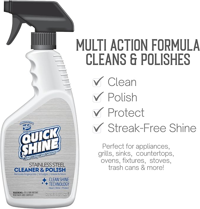 Quick Shine Stainless Steel Cleaner and Polish 24oz, 6Pk | Removes Grime & Leaves a Streak-Free Shine | Non-abrasive pH Neutral Formula | For Stainless Steel Appliances and Furnishings