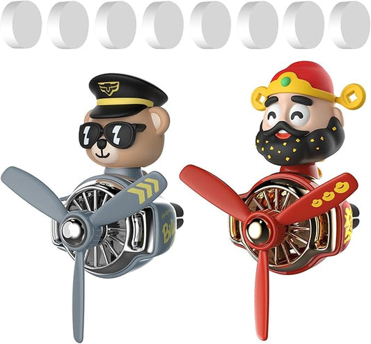 2Pcs Car Air Fresheners, Cute Bear Pilot Automotive Air Outlet Creative Car Perfume Diffuser, Automotive Accessories Air Vent Decoration with 8 Fragrant Tablets (Silver 2+Red 3)
