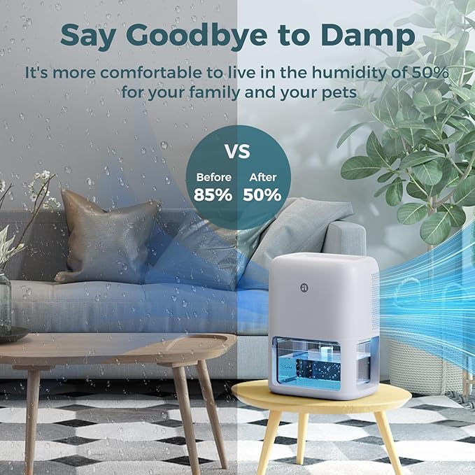 60 OZ Dehumidifiers for Home, Dual-Semiconductor Quiet Dehumidifier with Timer Sleep Mode Auto-Off 7 Colors Light Portable Small Dehumidifiers for Bathroom, Cloakroom, RV