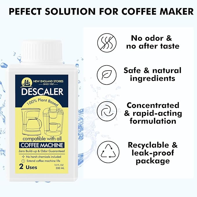 2 Uses Descaling Solution Compatible with Keurig, Nespresso, Breville, Delonghi, Jura, Ninja - 10oz Coffee Machine Descaler, Espresso Coffee Maker Cleaner, Coffee Pot Limescale Remover