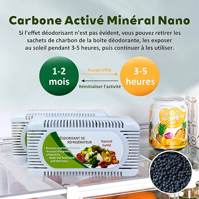 6 Pack Fridge Deodorizer, Refrigerator and Freezer Deodorizer Odor Eliminator Reusable, Unscented Activated Carbon Odor Absorber and Moisture for Freezers, Coolers, Closet and Trash Can