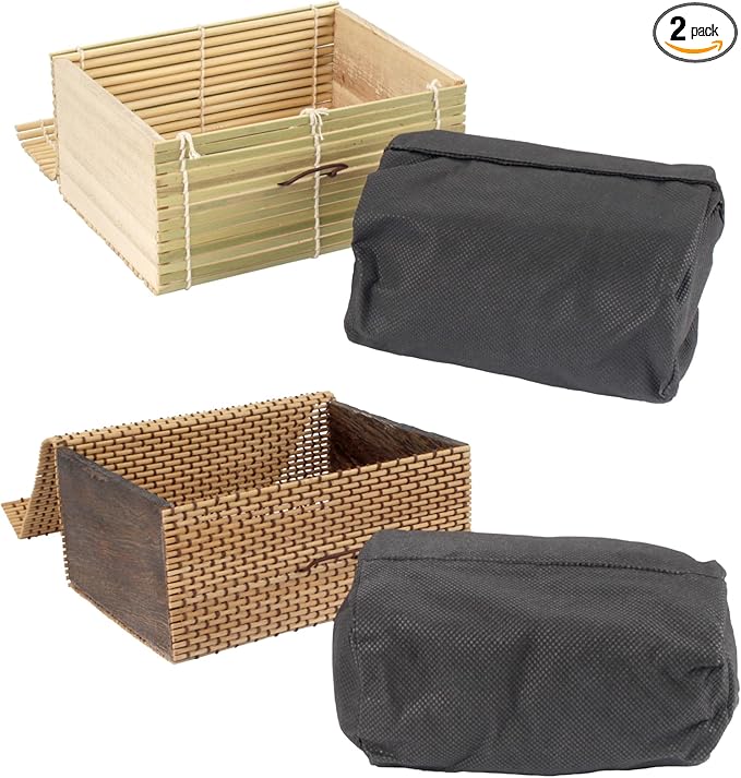 BambooMN Granulated Bamboo Charcoal Odor Absorber Bag in Decorative 6.25" x 4.75" x 3" Green and Brown Box, 2 Pieces