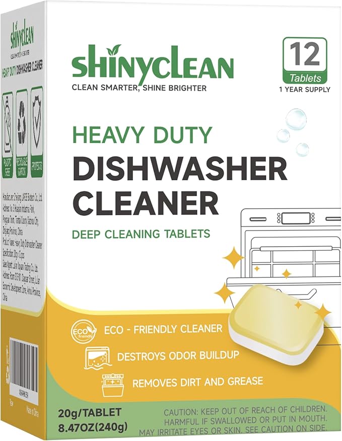 Heavy Duty Dishwasher Cleaning Tablets | Natural Dishwasher Cleaner and Deodorizer | Helps Remove Limescale, Hard Water & Odor | Septic Safe, 12 Pack - 1 Year Supply