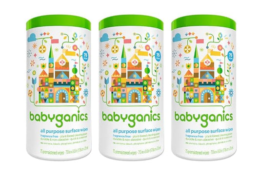 BabyGanics All-Purpose Surface Wipes, Unscented, 75 Count (Pack of 3)