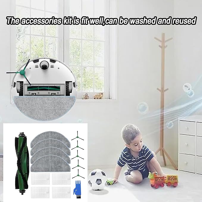 Replacement Kit for iRobot Roomba Combo Essential Y0140, Y0110, Y0112, Q0120 Robot Vacuum Cleaner, Essential Y0140 Accessories,1 Main Brush, 4 HEPA Filters, 4 Mop Pads,5 Side Brushes