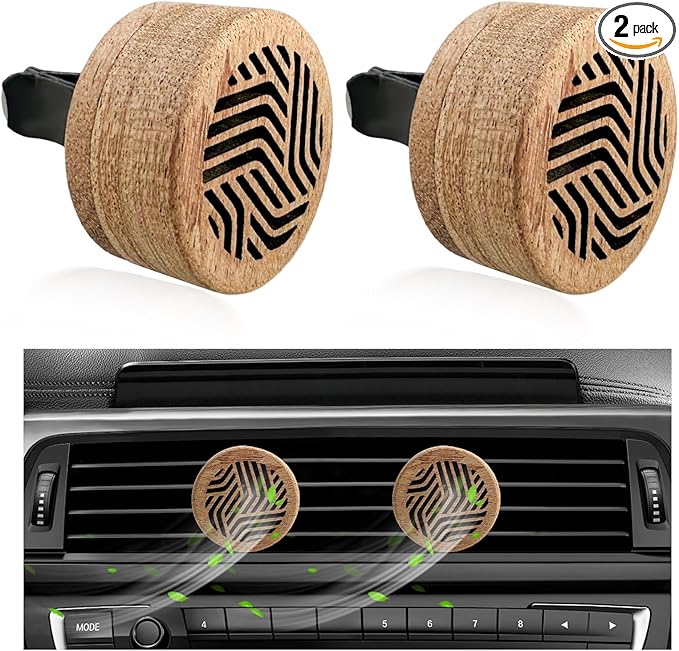 2 PCS Wood Car Essential Oil Diffuser, Wooden Aromatherapy Essential Oils Diffuser with Vent Clip, Wood Vent Clip Air Freshener for Vehicle Office Home Bedroom (Gradient Lines)