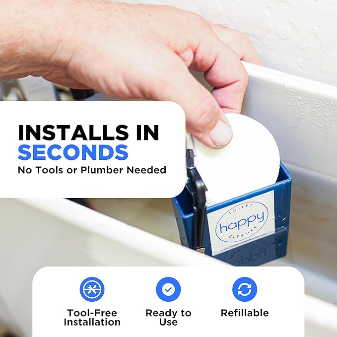 Happy Toilet Cleaner Automatic Toilet Bowl Cleaner - Easy to Install Toilet Tablet Holder - Self-Cleaning Toilet System, Deep Clean with Every Flush - Made in the USA