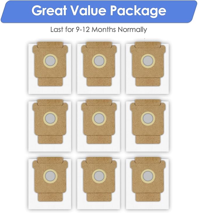 (9 Pack) Q0520 Dust Bags for iRobot Roomba Vacuum Q0520/105 Vac/104/105 Combo/Plus 405/Plus 505 Combo/Max 705 Vac Robot Vacuum Cleaner Disposable Replacement Bags Accessories
