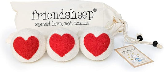 Friendsheep Wool Dryer Balls, Organic Reusable Fabric Softener Alternative for Laundry, Handmade, Fair Trade, Hypoallergenic, Eco-Friendly, Plastic-Free (3 Pack XL ??Red Heart )
