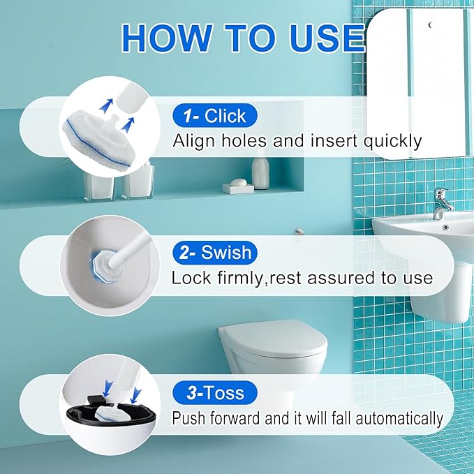 30 Count Toilet Wand Refills for Clorox, Disposable Toilet Wand Refill Compatible with Clorox ToiletWand Clean System, Upgrade Fiber Bowl Cleaner Brush for Closestool Cleaning.（not included brush rod）