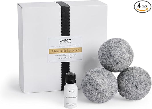 LAFCO New York Dryer Ball & Laundry Fragrance Oil Set, Chamomile Lavender - Soften, Scent & Dry Fabrics in Less Time - Reduces Static & Lint