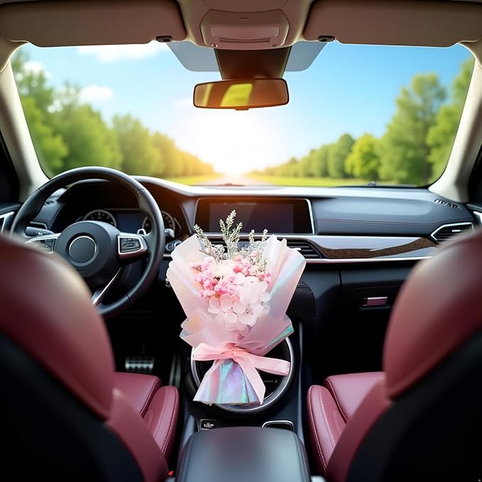 Pink Mini Dried Flowers Bouquet for Car Air Vent Clips, Car Air Outlet Perfume Decoration FlowerVent Clips Air Fresheners Interior Accessories Automotive, Decorations