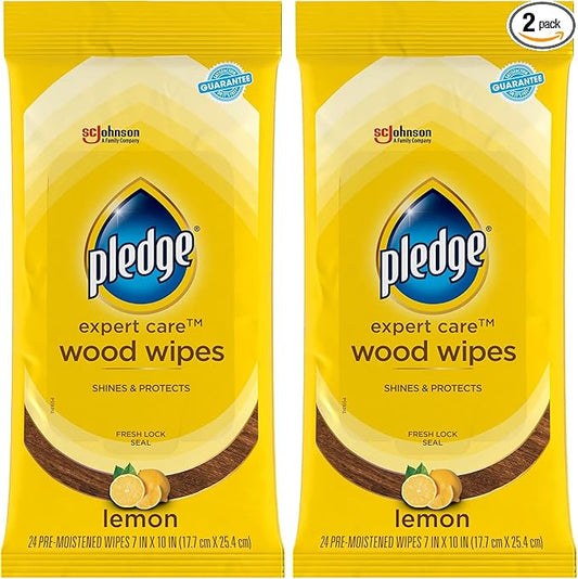 Pledge Expert Care Enhancing Wood Wipes, Lemon Scent, 24 Count (Pack of 2)
