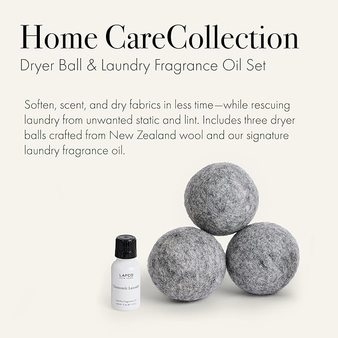 LAFCO New York Dryer Ball & Laundry Fragrance Oil Set, Chamomile Lavender - Soften, Scent & Dry Fabrics in Less Time - Reduces Static & Lint