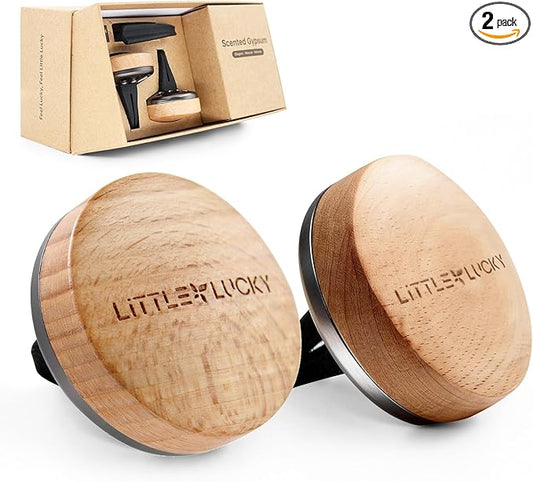 Littlelucky Car Air Freshener, 2 PCS Europe Beech Wood, Car Air Freshener Vent Clip for Hidden Air Vent etc, 4 PCS Scent Refills, 2 Natural Plant Extract Fragrance Long-lasting for 120 Days