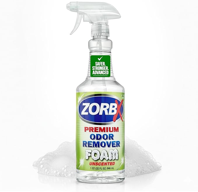 ZORBX Premium Unscented Odor Remover Foam 32 oz – Extra Strength, Fragrance-Free Odor Eliminator Foamer for Pets, Drains, Garbage Disposal, Carpets, Bathroom & Kitchen