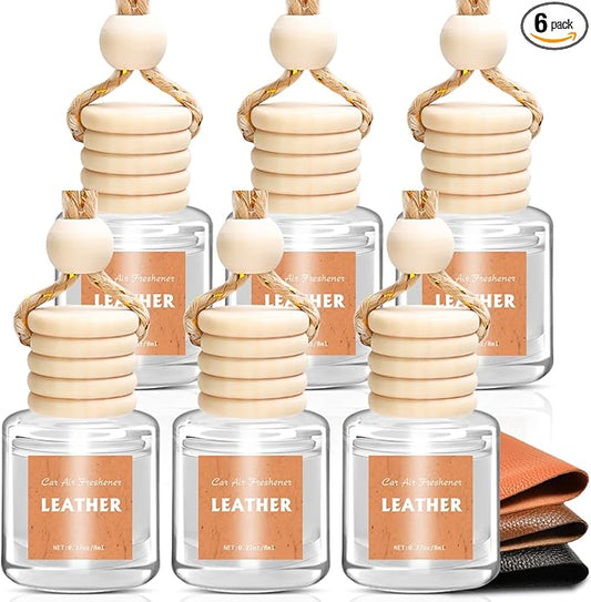 AROIC Hanging Car Air Freshener - 6 Pack Luxury Leather Scent Air Freshener Set, Long-Lasting Natural Essential Oil Fragrance Diffuser Eliminates Odors,Ideal Business Gift for Car Accessories Unisex
