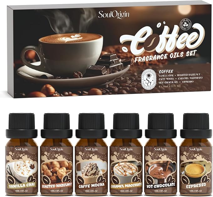 Coffee Fragrance Oils Set, Essential Oil for Diffuser, Diffuser Oil, Use for Soap Candle Making,Caramel Apples, Pumpkin Pie, Candy Corn, Halloween Cookies, Popcorn Balls, Snickers Bars