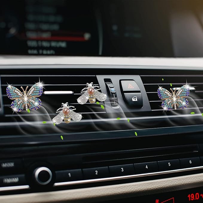 Bling Butterfly Air Vent Clips, 4 Pcs Crystal Bee Car Fresheners, Diffuser Vent Clip, Diamond Decoration, Cute Interior Decor, Bling Accessories for Women