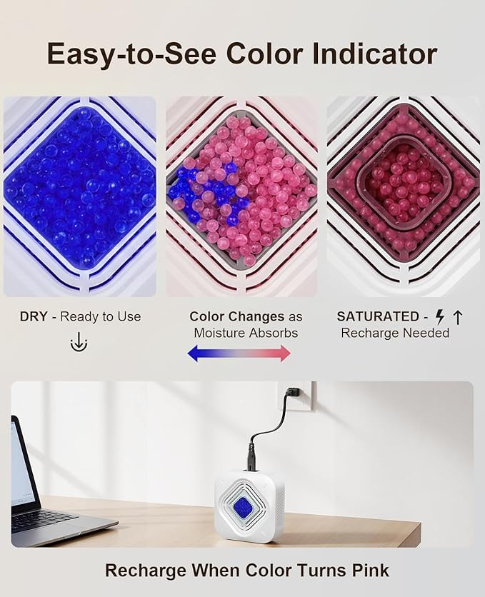 Pack of 2 ATKMAYI Dehumidifier for Bathroom with Color-Changing Beads, Rechargeable Small Dehumidifier for Closet, Portable Gun Safe Dehumidifier Ideal for Spaces up to 35 Sq.Ft Coverage