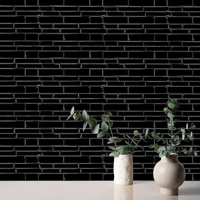 Vamos Tile Black Peel and Stick Tile Backsplash, 12"x12" 10-Sheet Stick on Wall Tiles,Self Adhesive Tile Sticker for Kitchen Backsplash and Bathroom(Black)