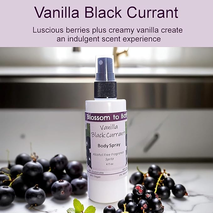 Blossom to Bath Vanilla Black Currant Body Spray (4 Ounce) - Natural Fragrance - Energizes Skin with a Sensuous Berry Scent