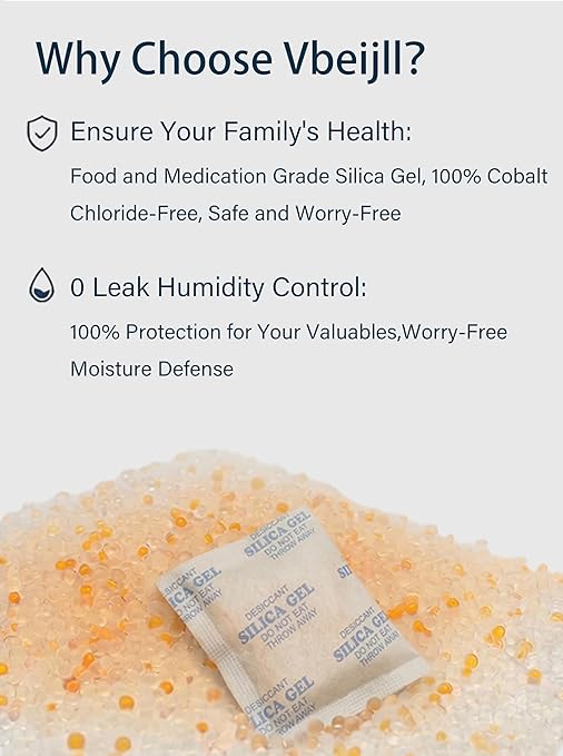 2 Gram (100 Pack) Color-Indicating Silica Gel Packets, Premium Food Grade Desiccant - Rechargeable Moisture Absorbers for Food Storage, Electronics, 3D Filament & Safes