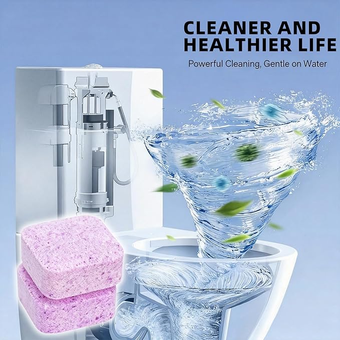 2-in-1 Toilet Cleaning Tablets (24 Pack) - 8 Effervescent Toilet Bowl Stain Remover and 16 Blue Toilet Tank Cleaner Tablets - Limescale Removal for Septic System