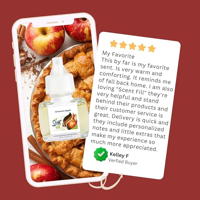 Scent Fill Cinnamon Apple Plug in Air Freshener, Scented Oil Refills, 2 Refills + Diffuser