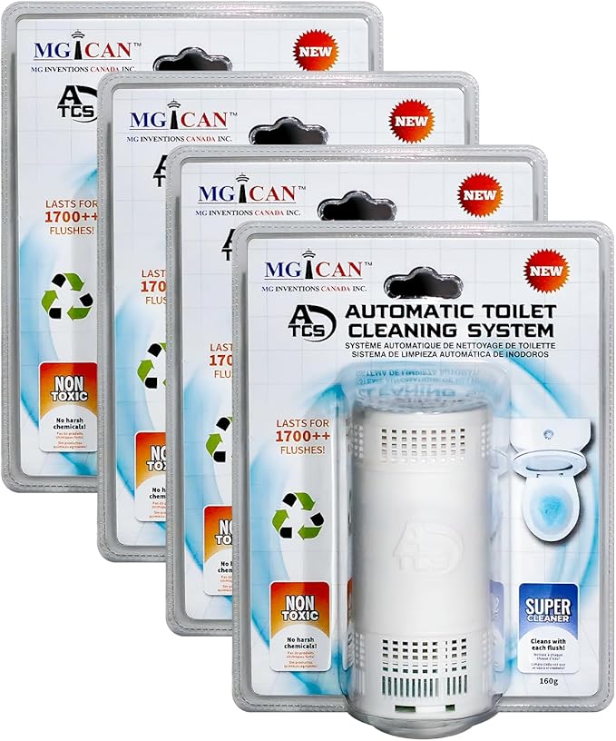 MGICAN Patented Automatic Toilet Bowl Cleaner System (ATCS) 1700+ Flushes - Non Toxic Toilet Bowl Cleaners for Hard Water Stains - UL-Certified Toilet Cleaner 1 Year Supply (4 Pack)