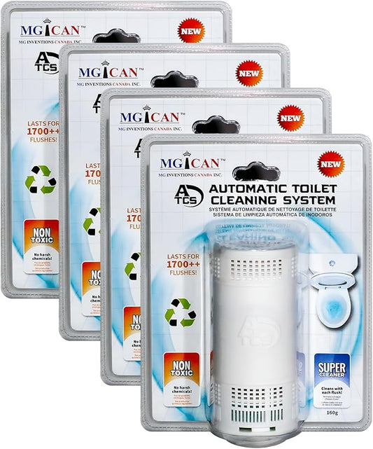 MGICAN Patented Automatic Toilet Bowl Cleaner System (ATCS) 1700+ Flushes - Non Toxic Toilet Bowl Cleaners for Hard Water Stains - UL-Certified Toilet Cleaner 1 Year Supply (4 Pack)
