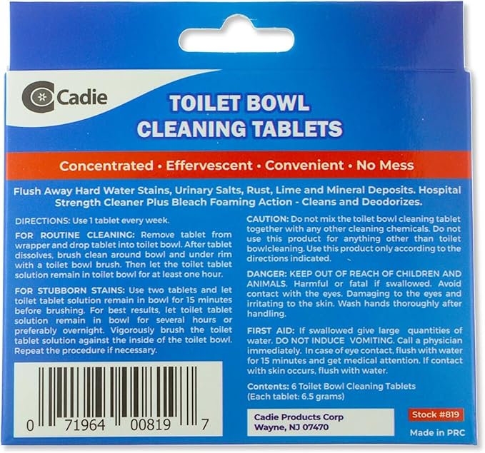 Cadie Toilet Bowl Cleaning Tablets - Automatic Drop-in Bleach 12 Blocks that Cleanse Bathroom at Home & Commercial | Removes Stubborn Stains, Rust, Lime, Mineral Deposits - 2 Pack