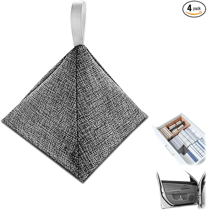 4 Pack charcoal odor absorber,Bamboo Charcoals Air Purifying Bag Charcoals Deodorizer Eliminator for Strong Odors in Car, Closet, Shoe, Basement (200G*4 Pack Triangle bag, Unscented)