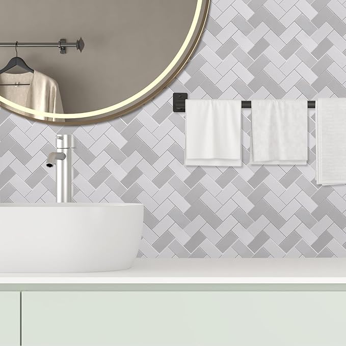 Peel and Stick Backsplash for Kitchen,New Upgrade Herringbone Premium Kitchen Backsplash,Stick on Subway Tile Peel and Stick Backsplash (Gray)