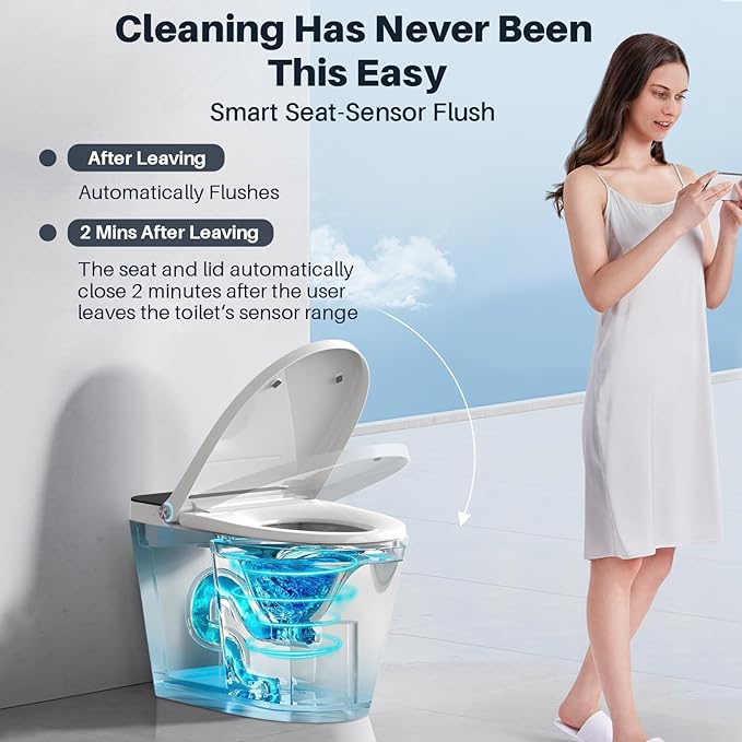 Smart Toilet with Bidet Built in Tank, Auto Open Close Lid, 12" Rough In, Heated Seat Foot Sensor, Rear & Feminine Wash Warm Water Air Dryer Self Cleaning, One-Piece Elongated (ZY695A)