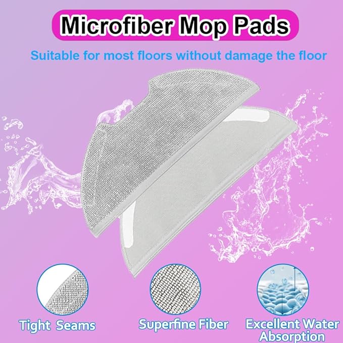 E10s Replacement Parts Accessories Compatible with Eureka E10s Robot Vacuum Cleaner, Including 1 Main Brush, 2 Hepa Filters, 2 Mop Pads, 4 Edge-Sweeping Brushes (9Pc)