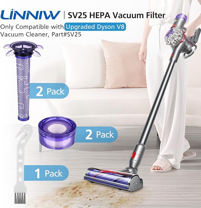 Upgraded V8 Vacuum Filter Replacement Kit Compatible with Dyson V8 New Version SV25/ Dyson V8 Animal Extra 405901-01/Dyson V7 New Model SV37 Cordless Vacuum, 2 Filter Kits, Replaces Part # 965661-05