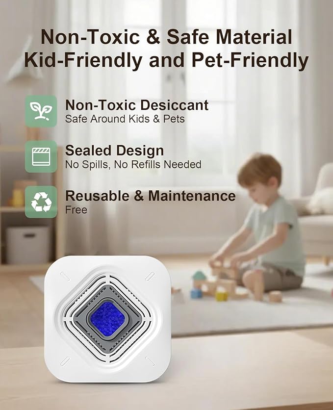 Pack of 2 ATKMAYI Dehumidifier for Bathroom with Color-Changing Beads, Rechargeable Small Dehumidifier for Closet, Portable Gun Safe Dehumidifier Ideal for Spaces up to 35 Sq.Ft Coverage