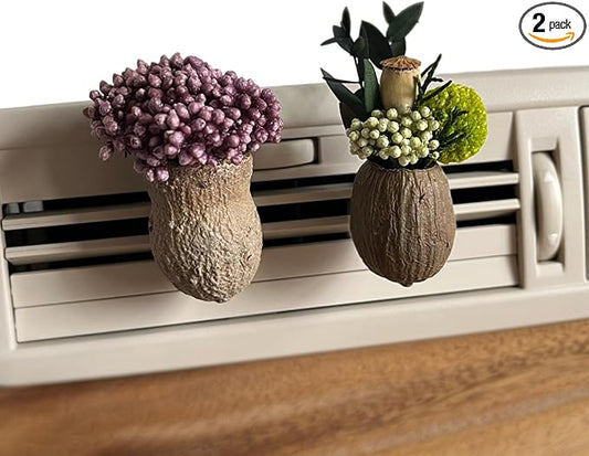 Mini Dried Flowers Car Vent Clips, Natural Car Air Freshener Non-Toxic, Cute Dashboard Decorations, Gifts for Plant Lovers (A+B, Unscented)