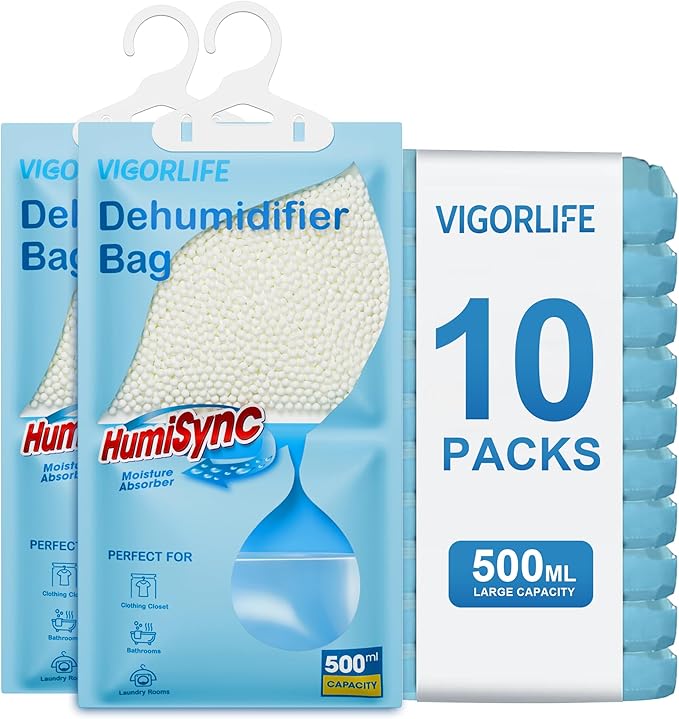 Moisture Absorbers, Hanging Closet Dehumidifier Bags 9.8 OZ, Portable Dehumidifiers for Wardrobes, Bathrooms & Bedrooms, Humidity Packs Attract Excess Moisture, Desiccant 10 Pack (Blue)