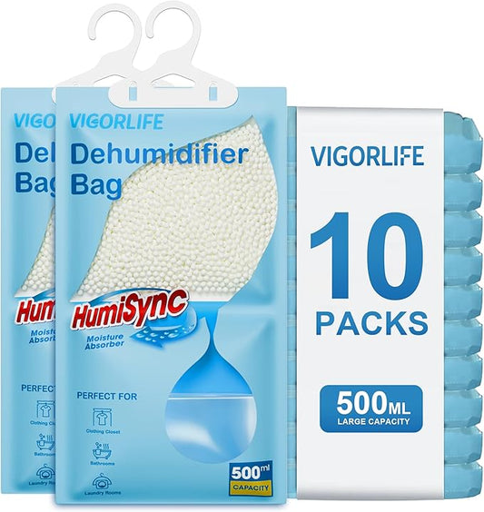 Moisture Absorbers, Hanging Closet Dehumidifier Bags 9.8 OZ, Portable Dehumidifiers for Wardrobes, Bathrooms & Bedrooms, Humidity Packs Attract Excess Moisture, Desiccant 10 Pack (Blue)