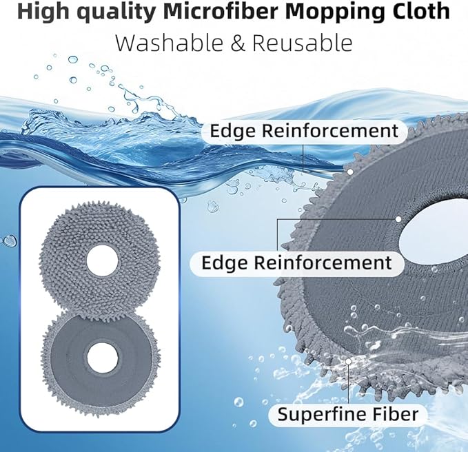 8 Pack Mop Pads for Roborock QV 35A/Qrevo S/Q Revo/Qrevo Pro/Qrevo Plus/Qrevo Master/Qrevo Slim/Qrevo Curv/Qrevo Edge/Saros 10R Robot Vacuum Cleaner, Spin Cleaning Pads Replacement Parts Accessories