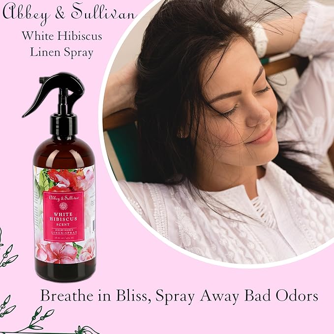 Abbey & Sullivan Linen Spray, White Hibiscus, Fabric Freshener and Fragrance Room Spray, Pack of 2, 16 oz