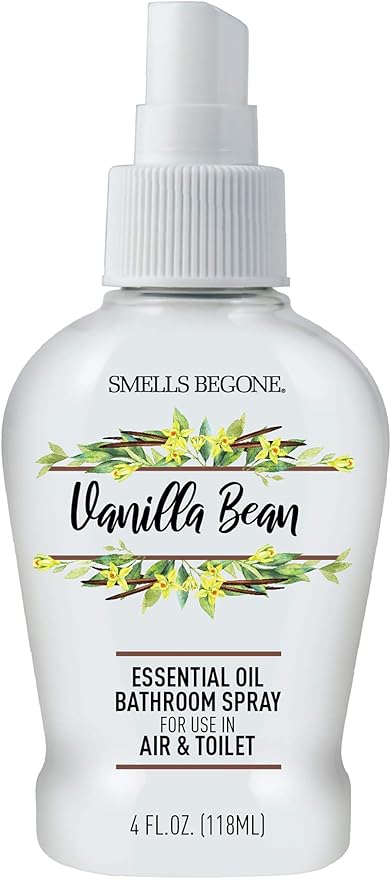 SMELLS BEGONE 4 oz Essential Oil Bathroom Spray - Instantly Eliminate Toilet & Bathroom Odors - Air Freshener Made with Essential Oils (Vanilla Bean)