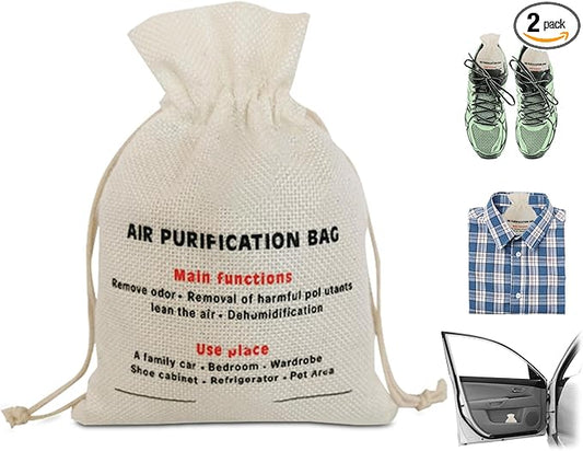 2 Bags Natural Air Purifying Bag | Bamboo Charcoal Odor Absorber for Home & Car | Closet Odor Eliminator, Small Room Deodorizer & Car Air Freshener | Charcoal Bags (200g beige, Unscented)