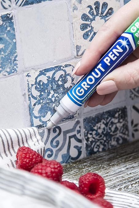 Grout Pen Tile Paint Marker: 2 Pack Light Grey with 5 Pack Replacement Tips (Narrow, 5mm) - Waterproof Grout Colorant and Sealer Pen to Renew, Repair, and Refresh Tile Grout - Cleaner Coating Stain Pe